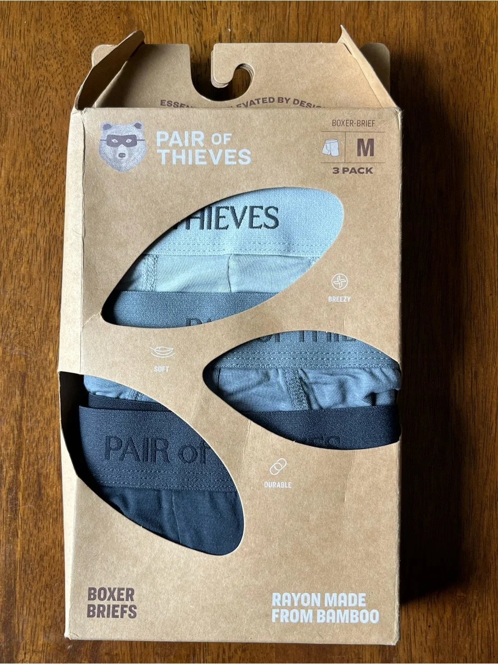 Pair of Thieves Mens Bamboo Boxer Briefs 3 Pack Size M Gray New